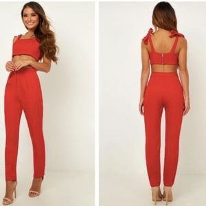 Red two piece set.  Worn once